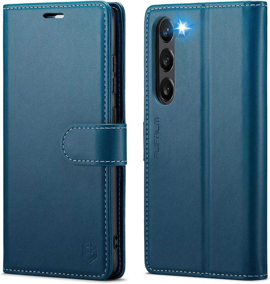 FLIPALM Wallet Case for Samsung Galaxy S23, RFID Blocking Credit Card Holder, PU Leather Folio Flip Kickstand Protective Shockproof Cover for Samsung S23 (Blue)
