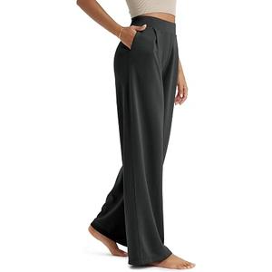 ODODOS Modal Soft Wide Leg Pants for Women High Waist Casual Relaxed Pants with Pockets, 27" Inseam, Black, Small