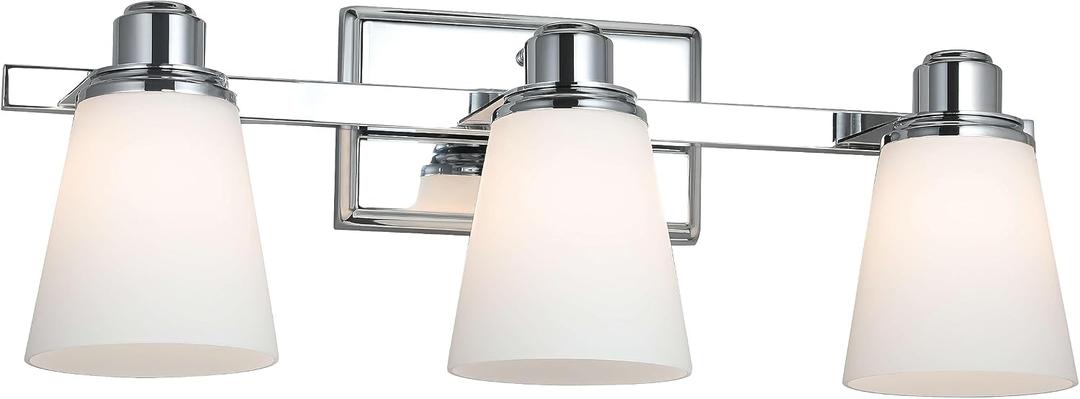 XiNBEi Lighting Opal Glass Bathroom Vanity Light Over Mirror, 3 Light Chrome Bathroom Light Fixtures with White Glass, Modern Vanity Lighting Wall Mount Fixture XB-W220-3-CH