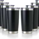 DOMICARE 20oz Stainless Steel Tumbler Bulk with Lid, Double Wall Vacuum Insulated Travel Mug, Powder Coated Coffee Cup, Powder Black, 8 Pack