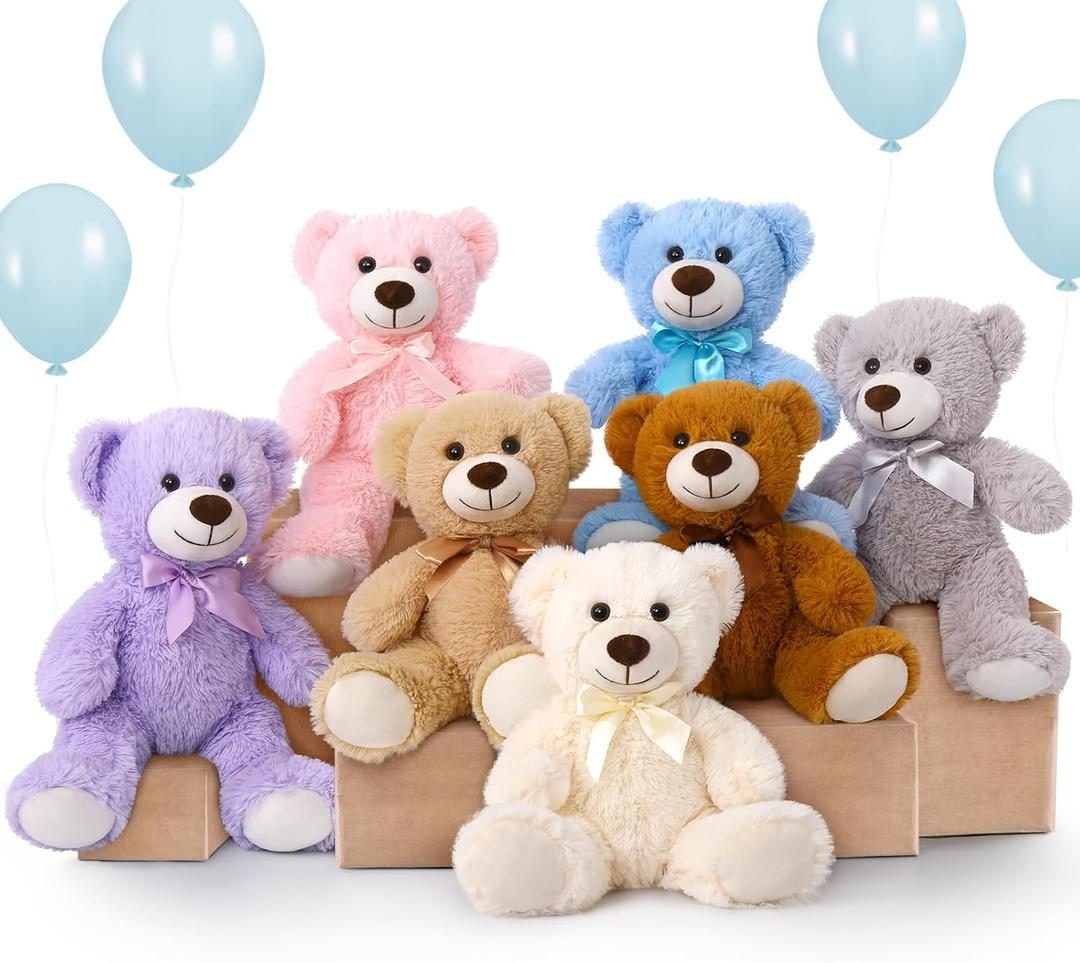 MorisMos Bulk Teddy Bear Stuffed Animals Plush Toys for Kids, 14 inch Teddy Bear for Baby Shower Centerpiece Decorations, 7-Pack Small Stuffed Animal Wholesale Gifts for Birthday Christmas Valentines
