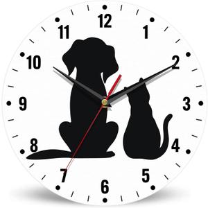 SPUNKER Clock for Bedroom,Black Cat Dog Wall Clock Battery Operated 10 Inch,Animals Round Clock Silent Non-Ticking Wall Decor for Farmhouse Office Home School Living Room Bedroom