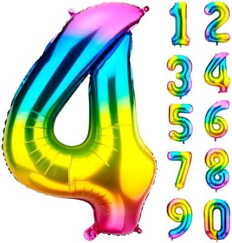DecorWoo 40 inch Rainbow Number 0 Balloon, Colorful Gradient Number 0 Birthday Balloons, Large Number Foil Balloons for Party Supplies Wedding Anniversary Events Decorations, Pack Of 5 