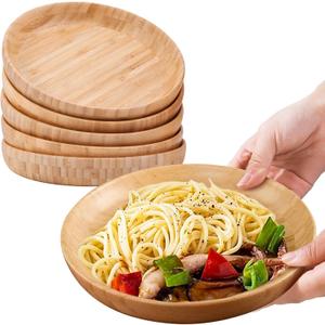 Bamboo Plates 7.5Inch Round Bamboo Plates Reusable Kids Dinner Plates Tableware Set of 5 Wooden Plates Lightweight Dishes Snack, Dessert, Unbreakable Classic Plates, P2300101CL