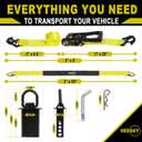 Car Tie Down Straps for Trailers with Stake Pocket D Rings, 2" x 8' Ratchet Straps with J Hooks,4 Pack 36" Axle Straps-10,000lbs Break Strength - Use for Car, Truck, UTV Transport
