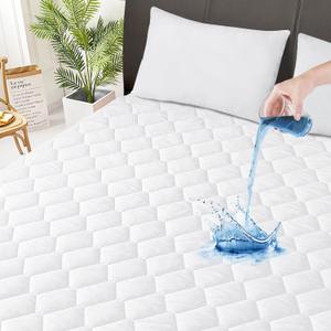 King Quilted Fitted Waterproof Mattress Pad, Breathable Premium Soft Filling Mattress Protector, 8-21 Inches Deep Pocket Noiseless Mattress Cover (White)