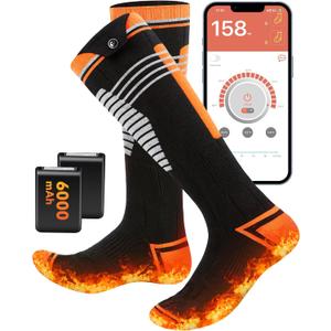 Heated Socks - 6000mAh Rechargeable Heated Socks for Men Women - Up to 10 Hours - APP-Controlled Electric Socks - 4 Heating Settings - Washable Winter Foot Warmer Socks