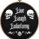 Gothic Wall Decor,Funny Humor Goth Home Decor,Live Laugh Lobotomy Sign For Gothic Decor,Dark Black Wall Art Hanging for Bedroom,Kitchen,Bathroom,Office (skull)