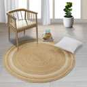 GRUHUM 9' ft Round Jute Cotton Area Rug - Natural Fiber Handmade Boho Farmhouse Jute Area Rug Soft Braided Rustic Vintage Reversible Indoor Outdoor Kitchen Bedroom Living Room Hallways 9ft Circle