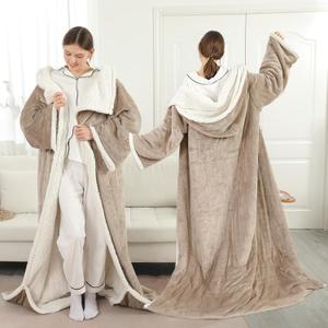 ESTINGO Wearable Electric Throw Heated Blanket, Heated Electric Blanket with Foot Pocket, 6 Heating Levels and 1-4H Auto Off, Heated Hoodie Women for Mom Grandma 50"70" Light Beige