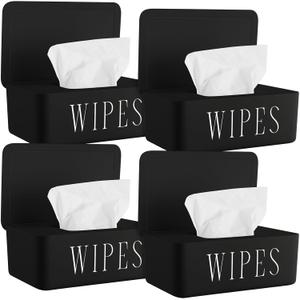 4 Pack Baby Wipes Dispenser Refillable Wipe Holder with Lid Toilet Wipes Container for Bathroom Tissue Paper Storage Box for Home Office (Black)