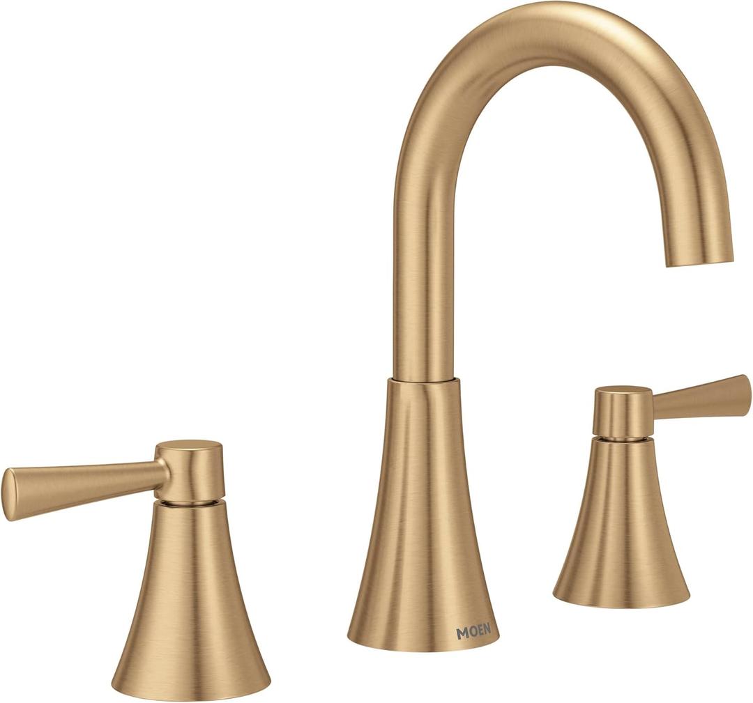 Moen Ronan Bronzed Gold Two-Handle Adjustable Widespread Modern Bathroom Faucet, Valve Included, 84023BZG