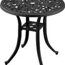 21” Cast Aluminum Patio Bistro Table, All Weather Round Patio Coffee Table, for Backyard Porch Pool Balcony Deck, Black (1, Black), 20.87 inches x 20.87 inches x 20.87 inches