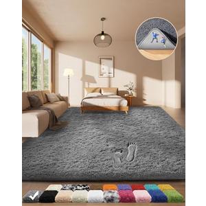 Ophanie Area Rugs for Living Room Bedroom, Upgrade Non-Slip Fluffy Soft Grey Shag Carpet, Indoor Floor Gray 2x5 Fuzzy Shaggy Living Room Plush Rug for Kids Home Dorm Decor Aesthetic