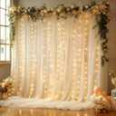 10x10FT Cream Wrinkle Free Backdrop Curtains with Lights String for Parties - Photo Curtain Backdrop with Lights for Wedding Decorations, Bridal Baby Shower Birthday Party Photography Background (10FTx10FT (W5'xH10', 2 Panels))
