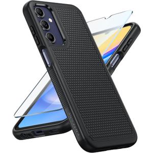 FNTCASE for Galaxy A15-5G Phone Case - Samsung A15 5G Military Grade Drop Protection, 14ft Drop Tested, Screen Protector Included, Anti-Slip Matte Textured, TPU+PC Dual Layer Shockproof Cover (Black)