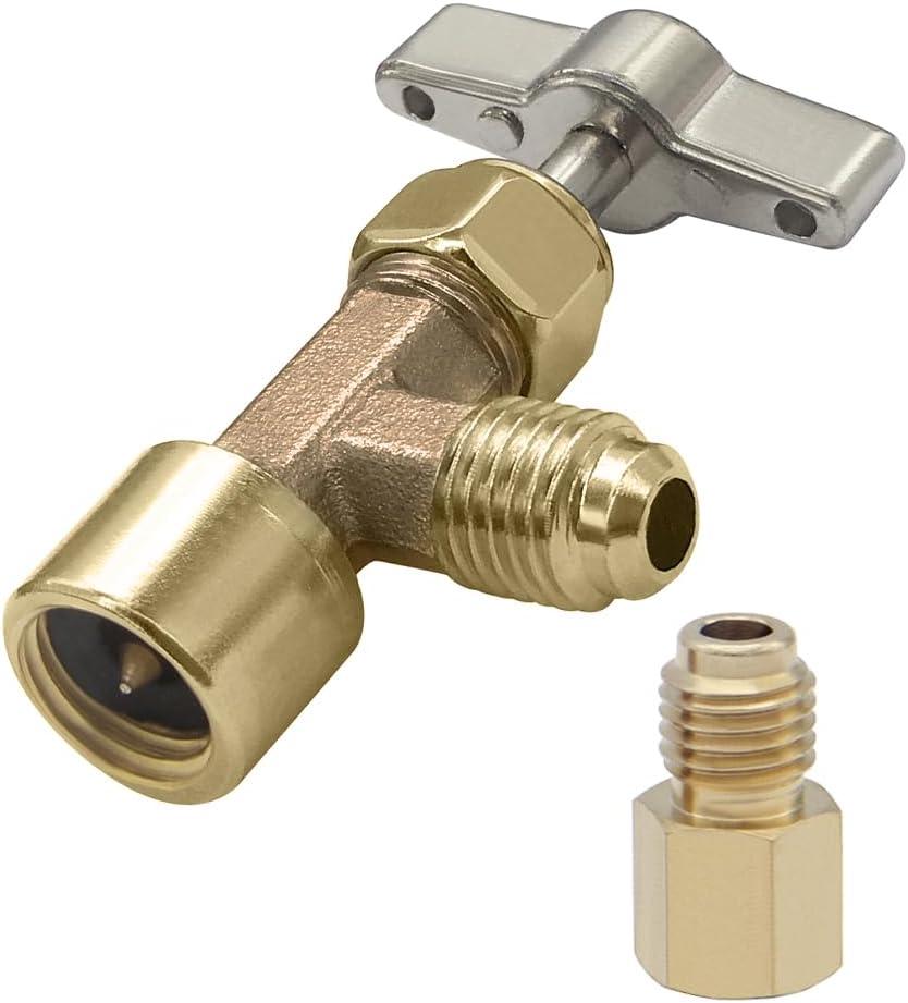 Beduan R134a Can Tap Valve Puncture Style with 1/4" SAE Female and 1/2" Male Tank Adapter Can Bottle Tap Refrigerant Dispenser Refilling Automotive Truck SUV Air Conditioner System