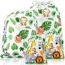 Chapou 4 Pcs Jungle Safari Animal Baby Shower Bags Large Drawstring Fabric Gift Bags for Baby Shower Child's Birthday Gender Reveal Party