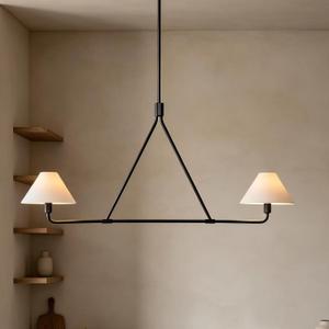 46-Inch Black Modern Linear Chandelier 2-Light, 46.25"w x 5"d x 20"–63"h