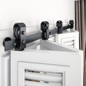 EaseLife 76" Bifold Sliding Barn Door Hardware Track Kit for 4 Closet Door,Top Mount Roller,Slide Smoothly Quietly,Easy Install,Black,Fit for Four 18" Wide Bi-Folding Door (Hardware Only)