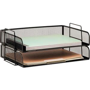 Mind Reader Stackable Paper Tray, Desktop Organizer, File Storage, Office, Metal Mesh, 13.25" L x 9.75" W x 6.25" H, 2 Pcs., Black