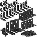 MAPVOLUT 25Pcs L Brackets for Shelves, 3 Sizes Angle Corner Braces Metal L Bracket Heavy Duty for Wood, Sturdy and Rustproof for Repairing Furniture with 82Pcs Screws Mounting Bracket Easily Black