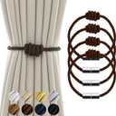 Magnetic Curtain Tiebacks - Decorative Tie Backs for Drapes & Curtains, 4 Pack Rope Holders, Coffee Finish