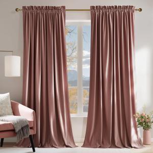 NICETOWN Dusty Rose Pink Velvet Curtains 84 inches Long- Blackout Curtains for Living Room, Thermal Insulated Soundproof Panels Soft Luxury Home Decor for Bedroom, W52 x L84, 2 Panels