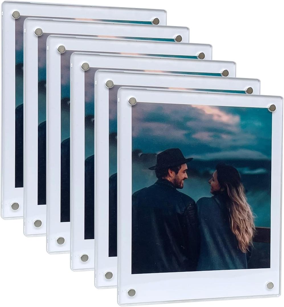 Magnetic Polaroid Picture Frame 3.5x4.25, Fridge Magnet Frame for Polaroid Now i-Type/600/SX-70/OneStep+/Instax Wide 300/200/210 Photo, Instant Photo Frame [6Packs 12Panels]