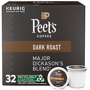 Peet's Coffee, Dark Roast Keurig K-Cup Pods, 100% Arabica Coffee - Major Dickason's Blend 32 Count (1 Box of 32 K-Cup Pods), BB:10 Dec 2026