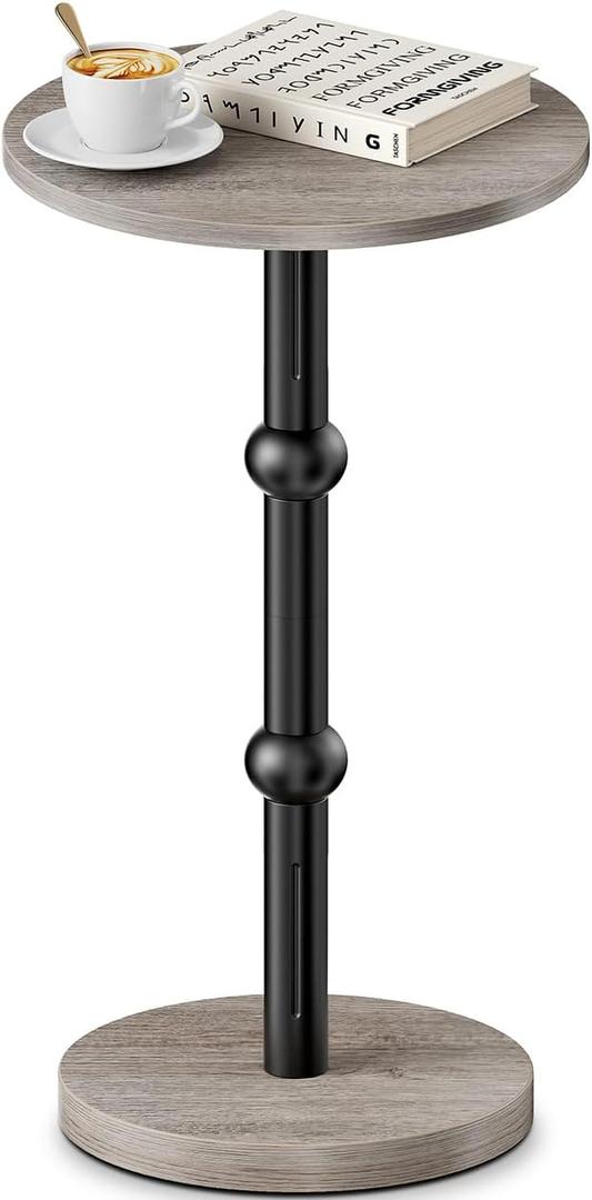 Yuede Drink Table, Small Round Side Table for Small Spaces, Modern Accent Round End Tables with Metal Leg, Thickened Wood Pedestal Coffee Tables for Living Room, Bedroom, Narrow Corners,Sofa Couch