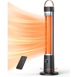 32" Outdoor Heaters for Patio, 1500W Infrared Electric Heater Outdoor with Remote, 9H Timer, 60 Oscillation, Tip-Over/Overheating Protection, for Porch Garage Gazebo Indoor Use, Black