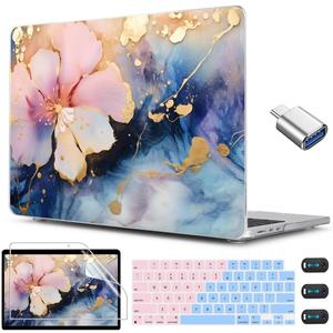 CISSOOK Compatible with MacBook Air 13.6 inch Case M2 M3 M4 M5 Release 2026 2025 2024 2023 2022, Hard Shell Case Keyboard Cover for MacBook Air 13 inch A3449 A3240 A3113 A2681, Marble Flower