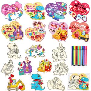 HOWAF 24 Pack Valentine's Day Cards For Kids School, Punny Valentines Day Cards Wooden Crafts Kit for Kids School, Valentine Class Gifts Exchange, Valentine Party Favors for Kid Boys Girls