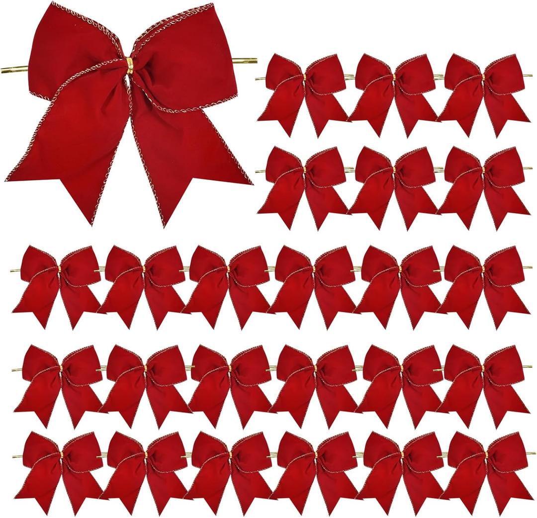 TONIFUL 24pcs Small Size 5x7 Inch Velvet Bow for Gift Packaging, Door Windows Christmas Tree Decoration, Wedding Party Decoration