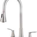 HOMELODY 2 Handles Kitchen Faucet with Pull Down Sprayer for 3 Hole Sink, 8 inch 360 Rotating Spout Centerset Kitchen Sink Faucet with Water Lines Brushed Nickel