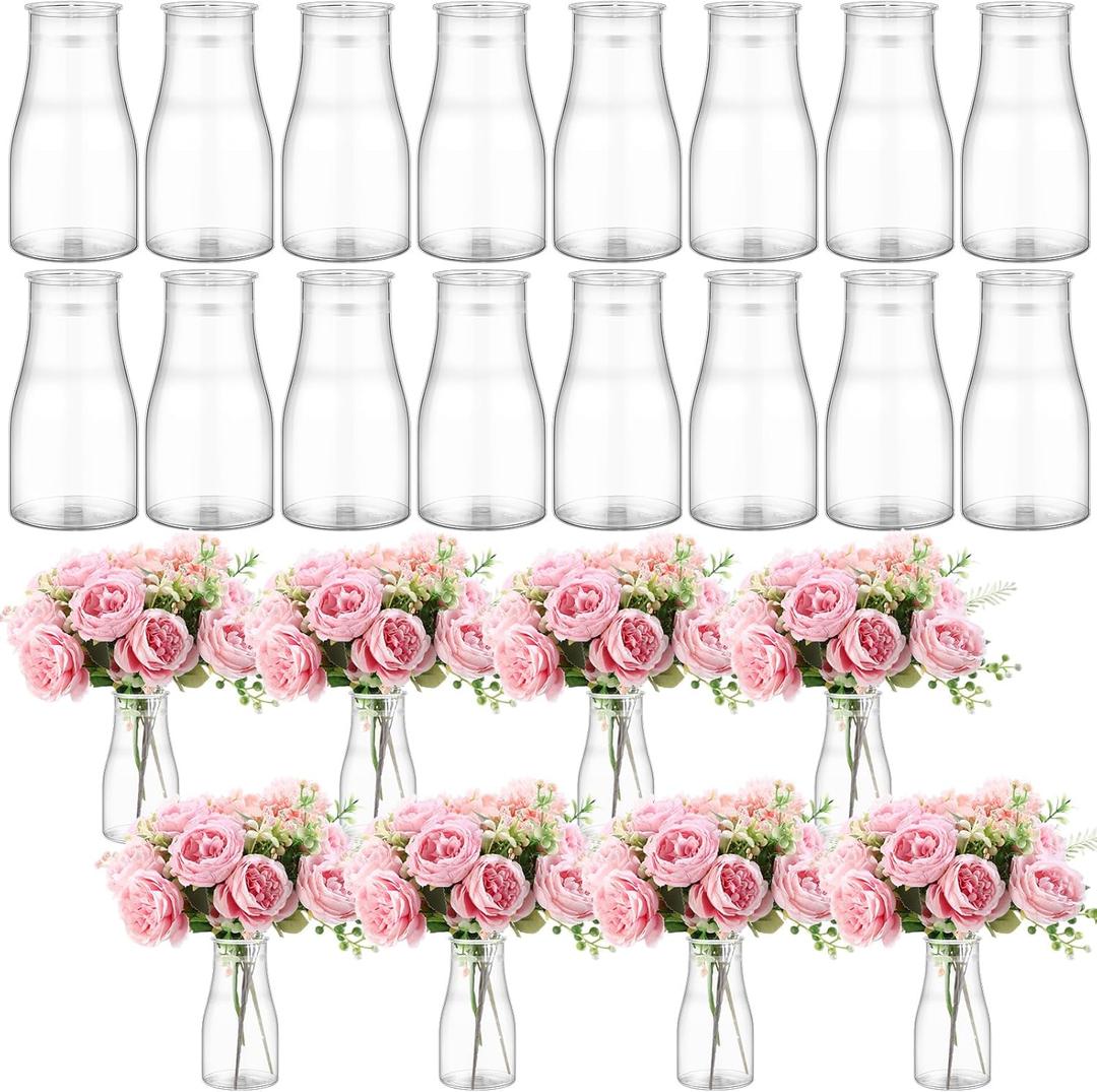 Mumufy 24 Pcs Plastic Bud Vases Bulk Small Clear Container for Flowers Height Shatterproof Crystal Bud Vase for Centerpieces Wedding Home Table Decorations Formal Dinners(3.15 x 5.91 Inch)