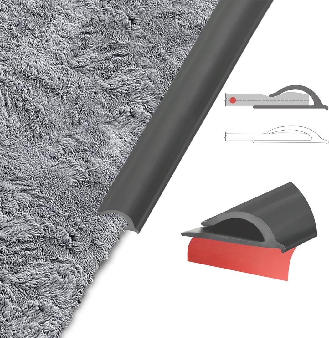 Flexible Carpet Edge Trim Self-Adhesive Waterproof Cuttable Safety Edging for Thick Rugs &Mats, Peel & Stick Floor Transition Strip, For High-Traffic Areas (Fits Thick Carpets Up to 15mm,Black-10Ft)