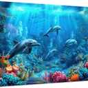 Blue Beach Bathroom Wall Decor Ocean Dolphin Wall Art Underwater World Coral Fish Pictures for Living Room Navy Seascape Photo Canvas Prints Coastal Sea Animal Artwork Bedroom Home Decorations 12x16