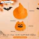 2 x 17cm Doll Clothes, Clothes for Dolls Outfit, Halloween Pumpkin Overalls Witch Hat for Dolls Accessories,Halloween Clothes Set for Doll (No Doll)(Orange Hat Pumpkin Clothes)