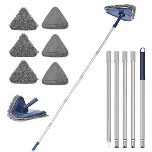 JEHONN Wall Cleaner Mop with Long Handle 82 Inches, 3-in-1 Ceiling Cleaning Tool Duster with 6 Replacement Microfiber Chenille Pads for Painted Walls, Window, Floor, Baseboard (Blue)