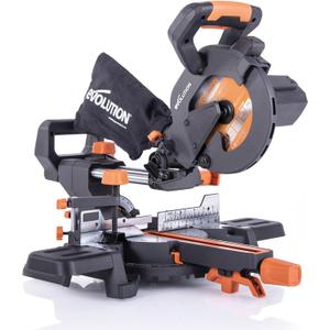 Evolution Power Tools R185SMS+ Sliding Miter Saw with Multi-Material Cutting, 45 Degree Bevel, 50 Degree Miter, 210 mm Slide, Blade Included Cuts Wood Plastic Metal & More, 7-1/4"