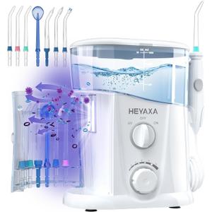 Water Dental Flosser for Teeth Cleaning with 1000ML Large Capacity and UV Storage, 10 Adjustable Pressure Electric Oral Irrigator with 7 Jet Tips for Home Use, Gums, Braces (White)