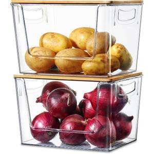 Pantry Organizers Storage, 2 Pack Onion and Potato Storage Bins Large Capacity Kitchen Counter Bins for Garlic, Fruit, Vegetable, Can Storage Countertop Organizer (12" x 7" x7")