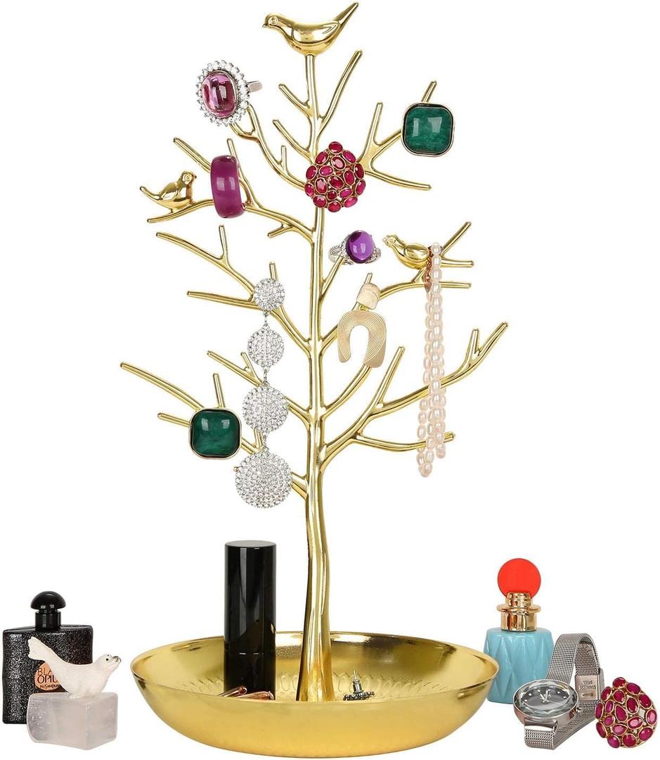 AUTODECO Retro Jewelry Tree Organizer for Necklaces and Earrings Ring Holder Display Jewelry Tower Great Tree for Women Gold