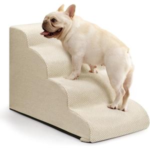 Dog Steps for Bed and Couch,4-Step Dog Stairs and Ramp for Small Dogs & Cats,Indoor Anti-Slip Pet Stairs for Old Cats and Puppy,Beige