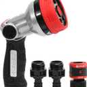 Eden 94804 Garden Hose Nozzles Sprayer Heavy Duty Metal Thumb Control for Easy Watering 5-Pattern High Pressure Water Nozzle w/Quick Connector Set for Plants, Lawns, Gardens