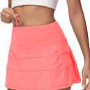Women's Tennis Skirts High Waisted Athletic Golf Skorts with Pockets Skirts for Women Casual Workout Built-in Shorts (Pink, L)