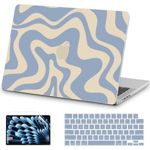 AKIT Compatible with MacBook Pro 16 inch Case 2025 2024-2021 M4 M3 M2 M1 Pro Max A3403 A3186 A2991 A2780 A2485, Unique Pattern Hard Shell Laptop Case+Screen Protector+Keyboard Cover, Blue Wave