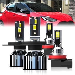 For 2006-2020 Toyota Yaris light Bulbs, H4 High Low Beam H11 Fog Light Combo, 4PCS